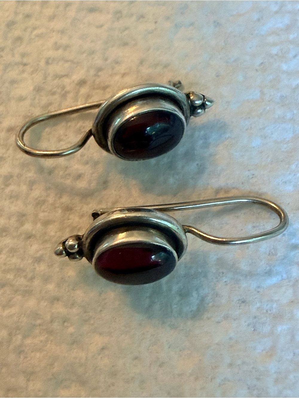 Vintage Scandinavian 830 Silver & Garnet Drop Earrings, Signed Eiler & Marløe